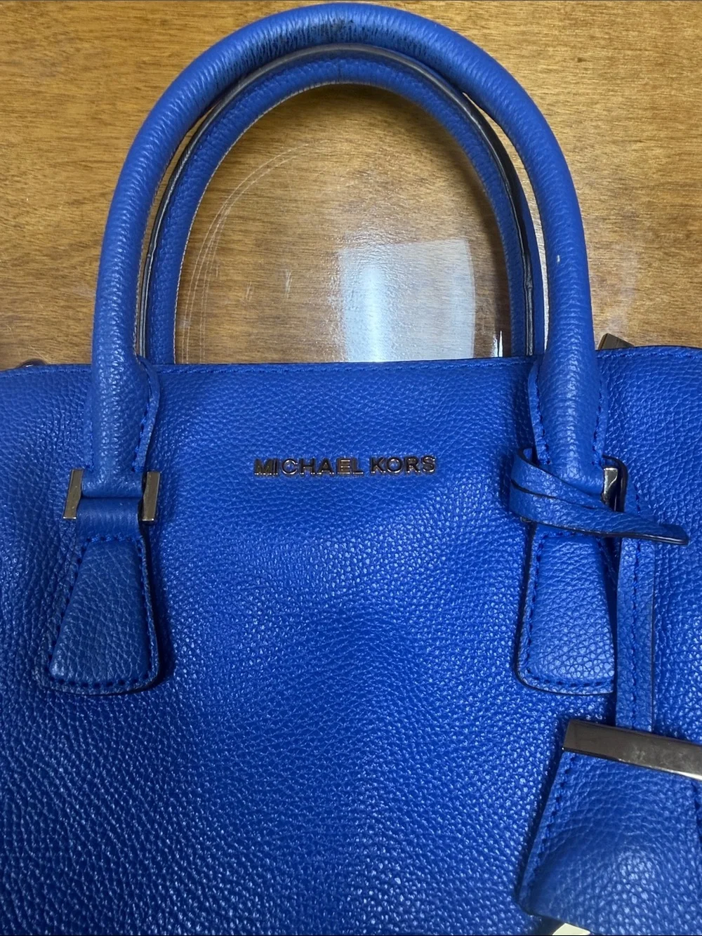 Michael Kors Cobalt Blue Pebbled Leather Satchel with Crossbody Strap